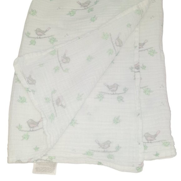 Aden + Anais Birds On Branches White Muslin Swaddle Baby Blanket 44" X 42" - Picture 3 of 4